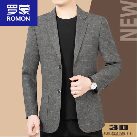 罗蒙（ROMON）男装春秋新款男西装商务休闲轻奢毛料单西服修身薄款中年外套 咖色3291 L 175码 (125-140斤)