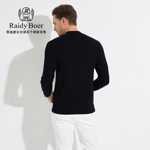 Raidy Boer/雷迪波尔【100%绵羊毛】男双头鹰烫钻羊毛衫毛衣5031 黑色  180/52/XL