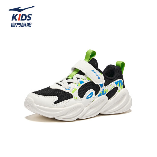 Hongxing Erke (ERKE) children's shoes, boys' and girls' casual shoes, children's and large children's cushioning lightweight sports shoes, black/microcrystalline white 37