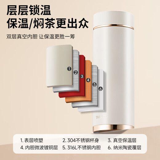 Tafuco marca japonesa Tafuco Titanium Té Separador Thermos Cup 2024 NUEVO Men's Business Custom Regalo de agua de alta gama Copa de agua grande T6194 Pearl White Thermos Cup [Interior de cerámica 2ml