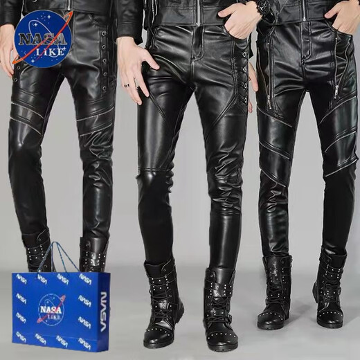 Nasalike schwere Frühlings- und Herbst -neue Herrenlederhose Schlanke koreanische Hosen PU Leder enge Motorrad -Motorrad -Weichprofis wasserdichte Reitleistung Trend Black M (Spiritual Guy) N31 (leicht zu erledigen) 56 Modelle 27 Taillenumfang 2 Fuß 0