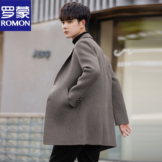 ROMON 2025 autumn and winter new double-sided woolen coat mid-length men's woolen woolen coat Korean version slim color mixed coffee color L
