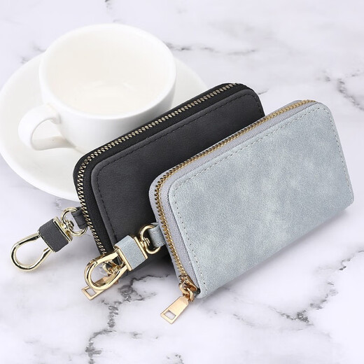 MAIWEINI retro simple zipper key bag for women's waist hanging key bag multifunctional household small bag large capacity car men's Hibiscus purple [can hold access card/key/card]