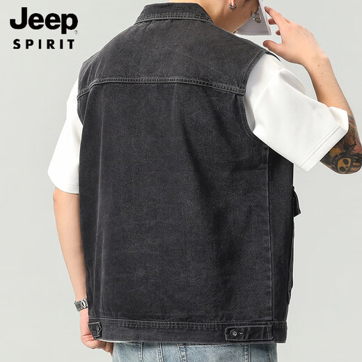 JEEP SPIRIT2025秋季新款复古工装牛仔马甲男春秋季黑色无袖背心男装坎肩外套 9215蓝色 3XL