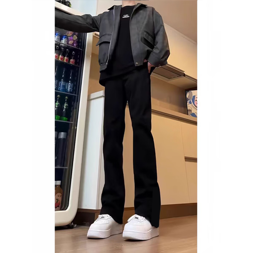 7 hochwertige schwarze Jeans für Männer, Sommer American High Street Lose lässige, gerade schlanke lange Hosen für Männer DFFS-701 Pure Black M.
