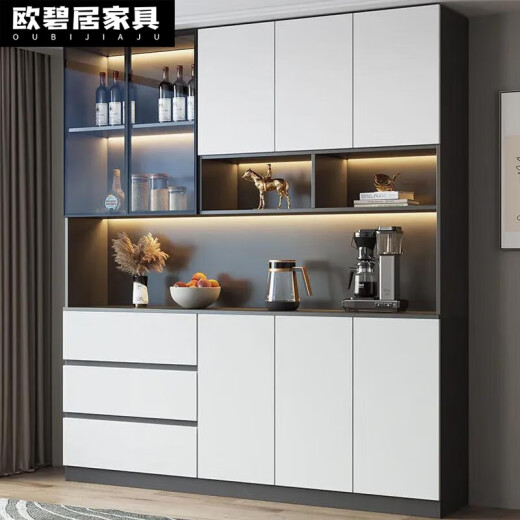 语森忆2024新款酒柜北欧实木餐边柜一体靠墙茶水柜家用客厅高柜储物酒柜 白色 款14280*40*220实木