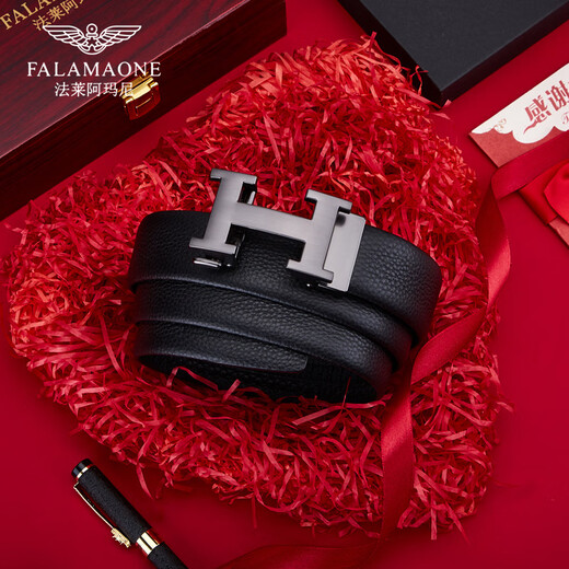 Falamaone Luxus Neue Marke Echtes Leder-Herren-International Top Ten Ledergürtel Valentinstag Geschenkbox High-End-Hosengürtel, um Geburtstagsgeschenke PD826 Waffe zu senden [leichte Luxus-vielseitige Business Casual] 120 cm [High-End-Geschenkboxverpackung]