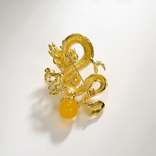 Hongzhuangnuo 2025 birthday gift Zodiac dragon brooch for men and women, high-end coat suit accessories pin XZ0519 Golden Dragon Playing with Pearls brooch, birthday gift, gift box packaging