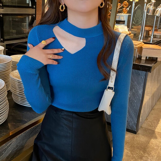 Zhidoudou Fashion Speming Base Shirt Women's Automne 2025 Nouvelle clavicule à la mode Clavicule exposée Clavicule serré Corps Sous-vêtements Sweater tricoté 9926 Noir régulier 8xl S recommandé 80-95jin [Jin est égal à 0,5 kg]