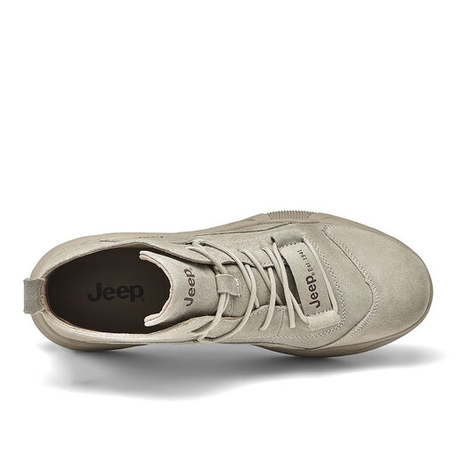 Jeep Herrenschuhe Leichte Kee-Resistante Jeep 2025 Frühlings- und Sommer-Martin Boots Herren Soft Sohle Mid-Top Flat Casual Schuhe Echte Lederschuhe Herren Sandfarbe (Empfohlen von Ladenmanager) 40