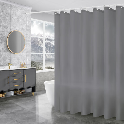 Shantou Lincun shower curtain bathroom thickened plastic waterproof and mildew-proof curtain bathroom partition cloth curtain door curtain window hanging curtain no punching Japanese style gray grid single curtain: 80 width * 180CM high + free hook