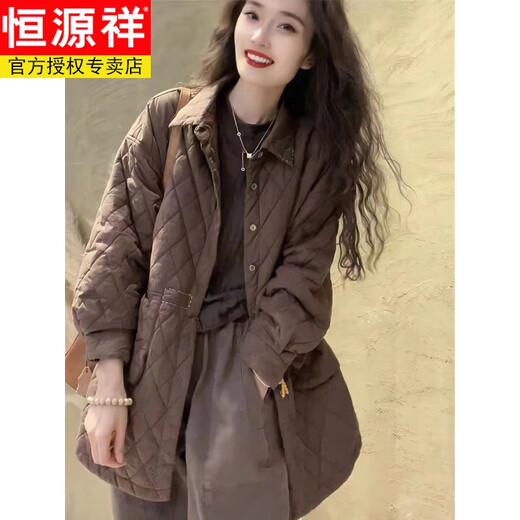 恒源祥棉服女复古纯色减龄菱格夹棉服外套女秋冬装通勒百搭休闲外套女 咖色(薄棉) 902 L(115-125斤) 902