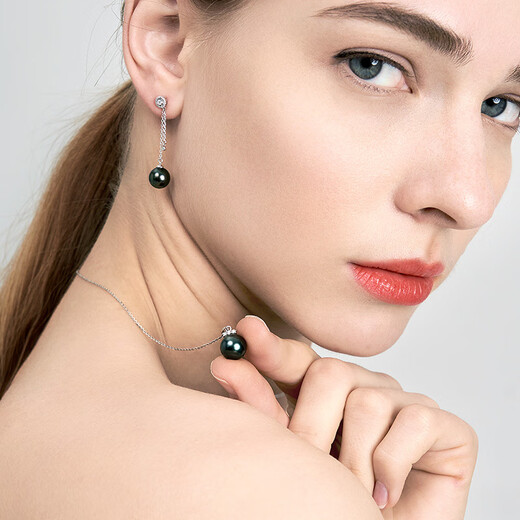 Muqin Tahitian black pearl pendant 18K gold diamond necklace light luxury jewelry necklace clavicle chain gift for girlfriend 12-13mm perfect round/strong light with thick 18K gold cross chain