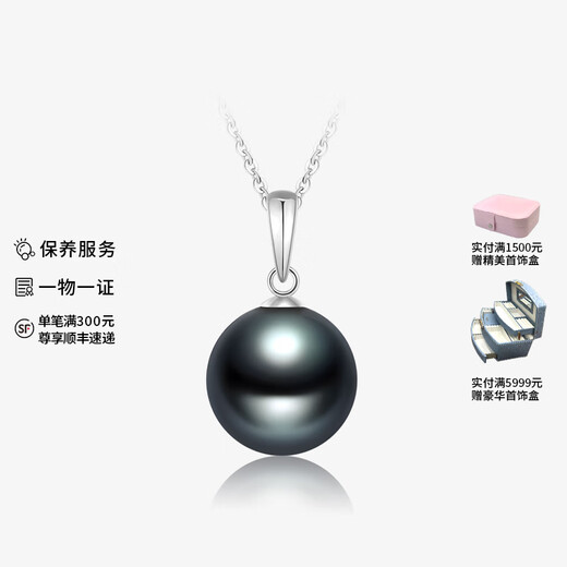 Chishe Tahitian Black Pearl Pendant 18K Gold Necklace Perfect Round Seawater Pearl Clavicle Chain for Girlfriend and Mom Gift S-Class Perfect Round +S925 Silver Chain 12-13mm