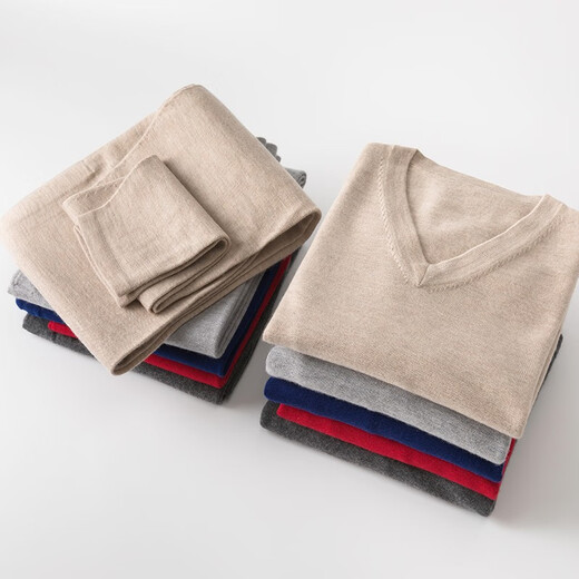 Factivewake yijue Pure Cachemire sous-vêtements et femmes peignés 68 Camions minces de sous-vêtements en cachemire et pantalon d'automne Set Men's Round-Light-Light Grey-Reguar M