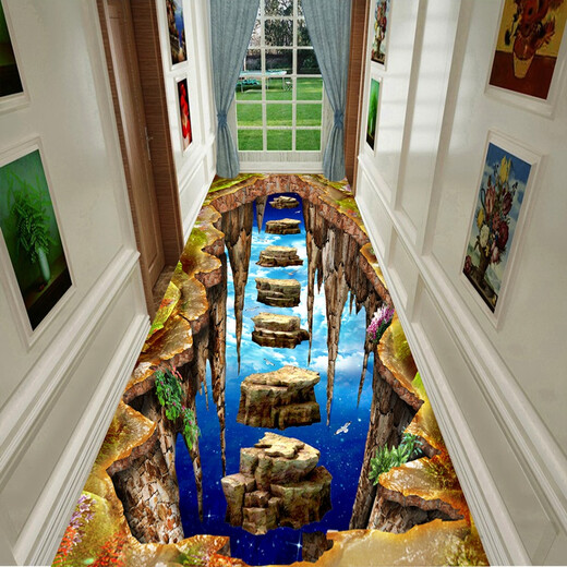3D vertigo carpet can be cut, 3D thrilling corridor aisle carpet, long stairway carpet, full carpet, customized door mat, White Bird in the Mountain, 1.4 meters wide, 1 meter long, how many meters do you need to take a few photos?