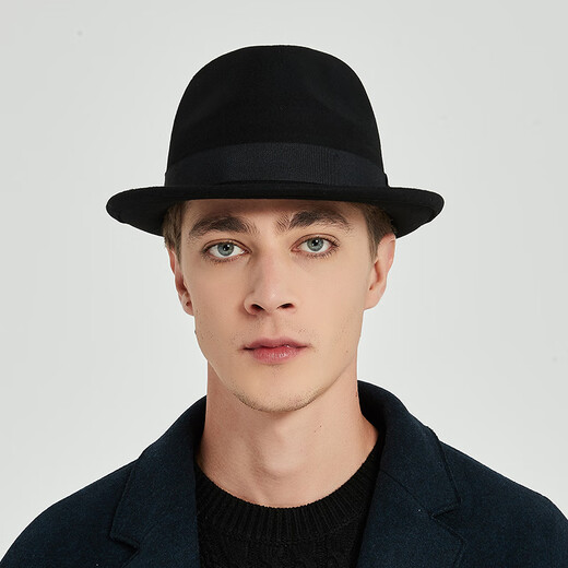 7PM Top Hat Men's British Jazz Hat Woolen Gentleman Hat Winter Thickened Men's Top Hat Middle-aged and Old Dad Hat Black One Size (56-58cm) Adjustable
