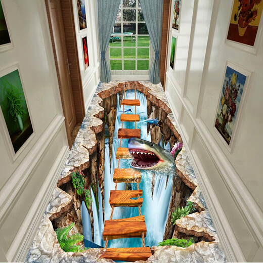 3D vertigo carpet can be cut, 3D thrilling corridor aisle carpet, long stairway carpet, full carpet, customized door mat, White Bird in the Mountain, 1.4 meters wide, 1 meter long, how many meters do you need to take a few photos?