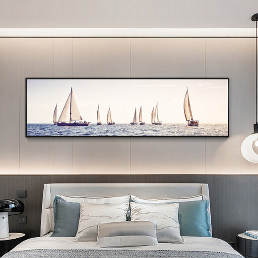 Yijlj Moderne und einfache Schlafzimmer Dekoration Gemälde, Landschaft am Meer, Nachteile, warme Hintergrund Wandhänge Gemälde, leichte luxuriöse nordische Wandbilder, A-9713 120*30 + Öl Canvas Bild + Aluminiumlegierung schwarzer Rahmen