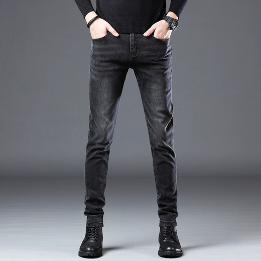 Jeep Spirit Jeep 2024 Black Jeans Männer schlanke kleine Füße koreanischer Stil Trendy Elastic Casual Frühlings- und Herbsthosen 1049-Grau 29