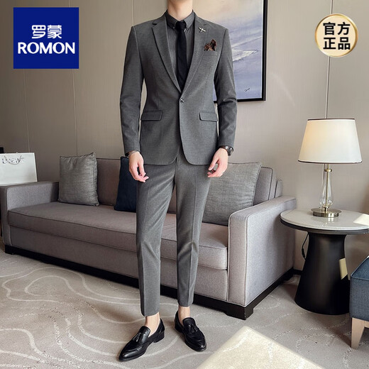 
ROMON (ROMON) light and casual small suit men's slim jacket handsome young people engagement dress men's British style suit men's suit black (suit/pants) / white shirt and black tie L (50)
