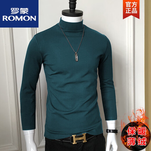 ROMON Modal half turtleneck bottoming shirt men's autumn solid color long-sleeved T-shirt mercerized cotton mid-collar autumn and winter slim clothing black thin velvet 4XL
