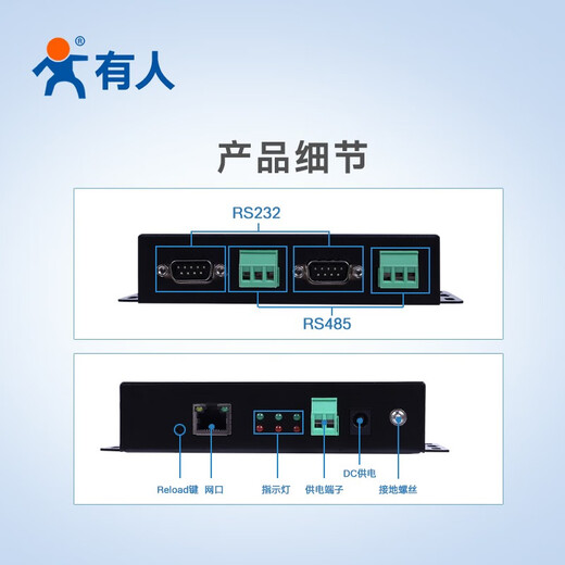 Industrial-grade dual serial port server RS485+232 to Ethernet network port module transparent transmission gateway someone USR-TCP232-410s RS232/485 dual serial port N520