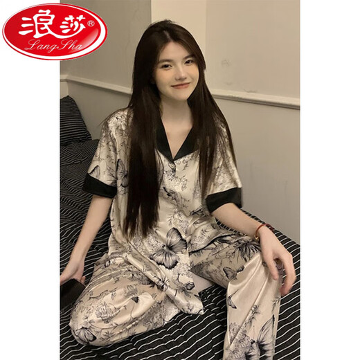 
Victoria Internet celebrity ink painting ice silk pajamas for women in spring and autumn summer 2024 new short-sleeved trousers silky home 9905 sweet peach short length M (recommended 80-98 Jin [Jin equals 0.5 kg])