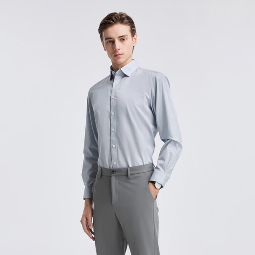 YOUNGOR long-sleeved shirt for men, DP no-iron series, 100% cotton fabric, no-iron, easy to care for, anti-wrinkle, flat and stylish, bean green plaid 42