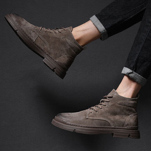 回力君马丁靴男真皮中帮男靴子厚底工装靴男耐脏英伦沙漠靴男断码男鞋子 0889卡其色 40 标准皮鞋尺码