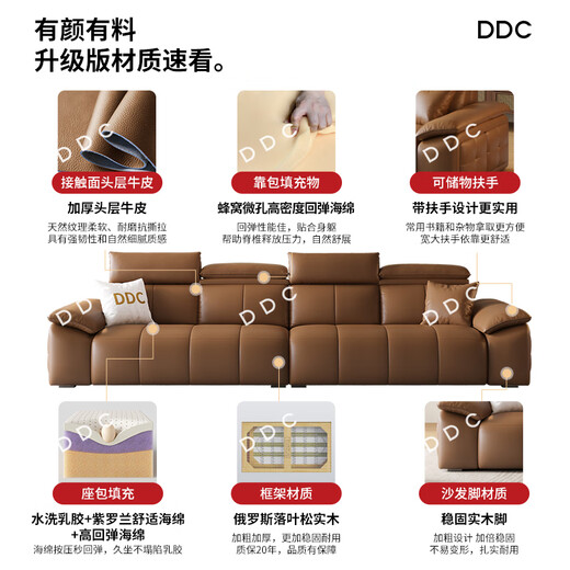 DDCDDC意式头层牛皮沙发现代简约小户型客厅直排真皮沙发9230 3【奢雅之家】多人位/多靠2.52米 1旗舰版
