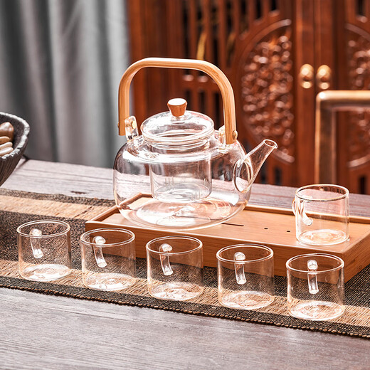 Suncojia fireside teapot, glass teapot and cup set, high temperature resistant lifting beam kettle, one pot and four cups
