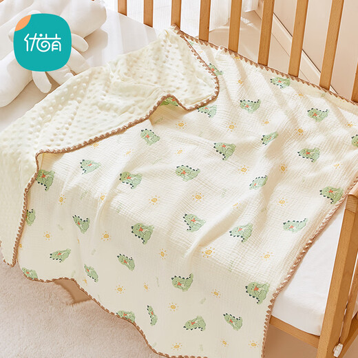 YOUMENG Beanie Blanket Baby Gauze Cover Blanket Summer Thin Soothing Baby Beanie Small Quilt Air Conditioning Summer Cooling Quilt Love Dinosaur 100*100cm (for 0-3 years old)