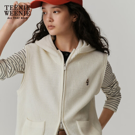 Teenie Weenie Bear Women's Sheep Wool Winter Wool Knitted Vest Sweater Cardigan Jacket Ivory S 160