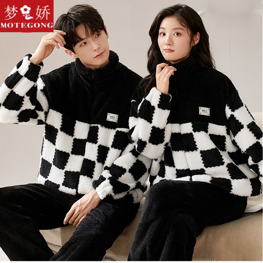 Mengjiao Koralle Velvet Paar Pyjamas für Frauen im Winter verdickte Samt warmer Reißverschluss für Männer modische Flanell Heimkleidung Shu9902 Verdickte Reißverschluss Korallen Samt Frauen L 105-125jin [Jin gleich 0,5 kg]