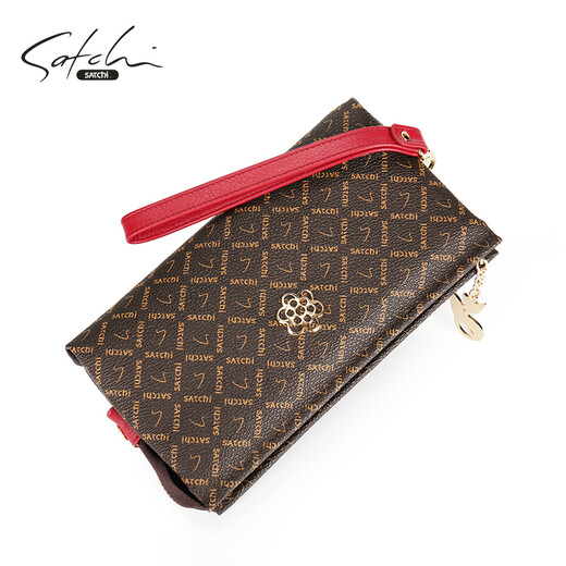 Satchi/Satchi Frauenbag Herbst und Winter Neue europäische und amerikanische Mode gedruckte Kupplungsbeutel kontrastierende Farbe langes Handgelenk Brieftasche SR46607-2fr braun/dunkelrot