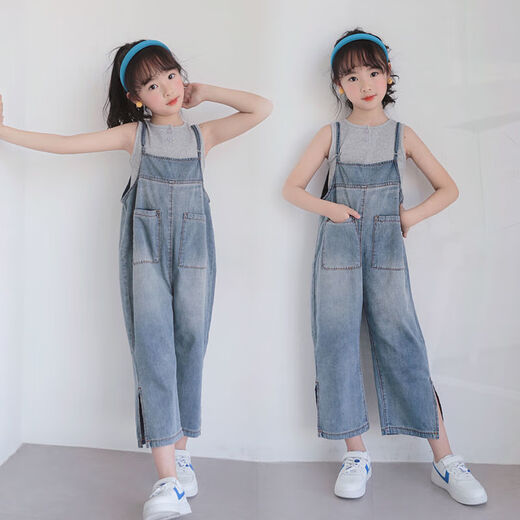 Weiman Xiaolu Kinderkleidung Girls Anzug Anzug Anzug Kinder Cowgirl Overalls Girls Anzüge mit mittleren Grand-Kinderanzügen 105 Overalls [Overalls + ärmelloses T-Shirt] 120 Anzüge für Höhe von etwa 110 cm