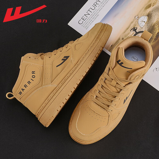 Pull back men's shoes high-top sneakers for men 2025 autumn and winter retro casual sports shoes trendy versatile shoes for men camel 42