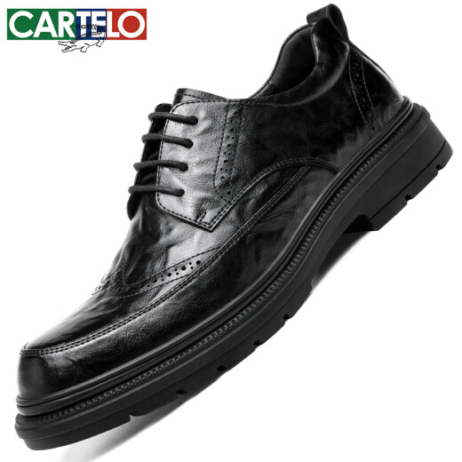 卡帝乐鳄鱼（CARTELO）布洛克男士皮鞋牛皮男鞋增高厚底正装鞋皮鞋男9859 黑色增高款 42