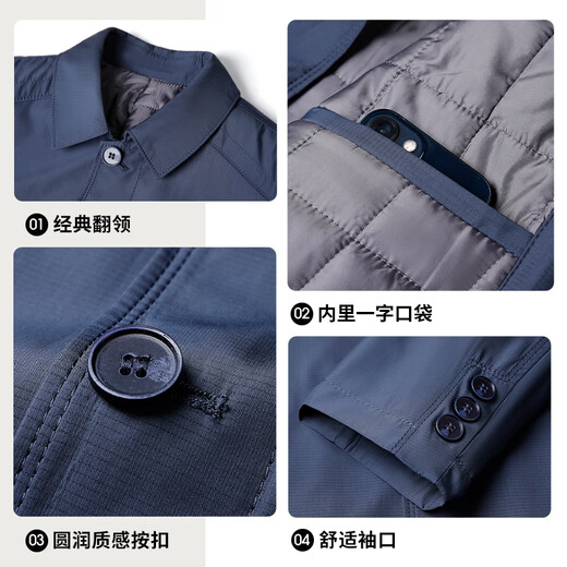 SHANSHAN Shanshan Cotton Clothing Men's Autumn and Winter New Single-breasted Lapel Men's Jacket Thickened Warm and Cold-Resistant Men's Top Commuting Navy Blue L/175