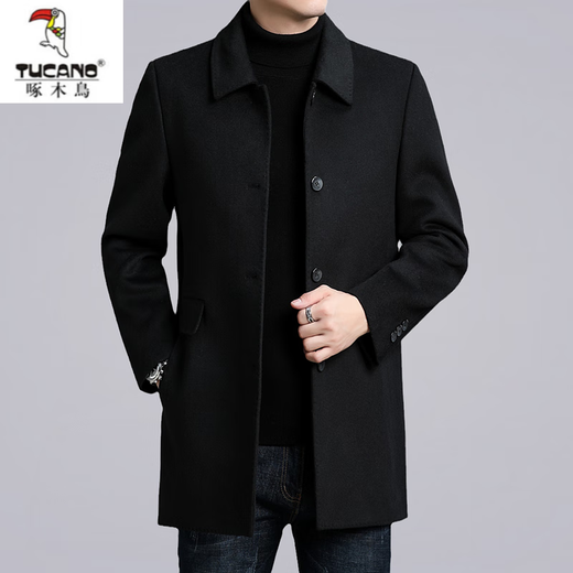 Woodpecker (TUCANO) Double-sided Wool Wool Coat for Men Middle-aged Autumn and Winter High-End Business Down Liner Wool Wool Coat Black 180/XL Size Recommended 145-165 Jin Jin equals 0.5 kg