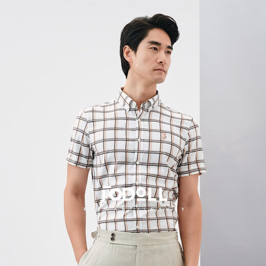 Jodoll Jodoll Business Casual Stretch Comfort Kurzarm Shirt Herren Trendy Fashion Stud-Button-Kleidung kariertes Hemd weiß 43