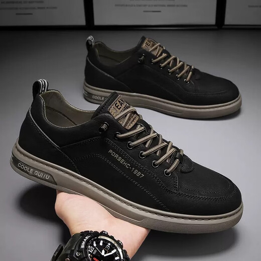 TEWEIWEI men's shoes spring and summer new shoes men's leather sports casual shoes men's trendy moral training sneakers spring and autumn 1987 white [single lining] 43