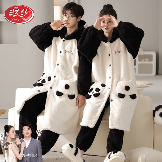 
Langsha winter couple pajamas plus velvet thickened coral velvet nightgown for men and women flannel suits home clothes can be worn outside MJ women 6187 men 6188 women XL size + men XXL size