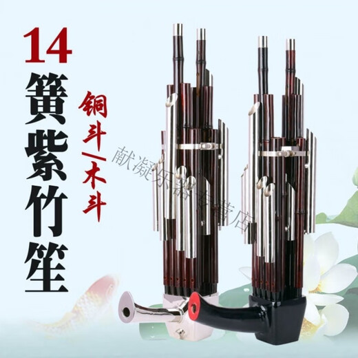 陈师傅笙乐器14簧豫剧铜斗扩音笙 十四簧木斗扩音笙 河南曲剧笙【定制款 14簧紫竹白管铜斗笙 G调