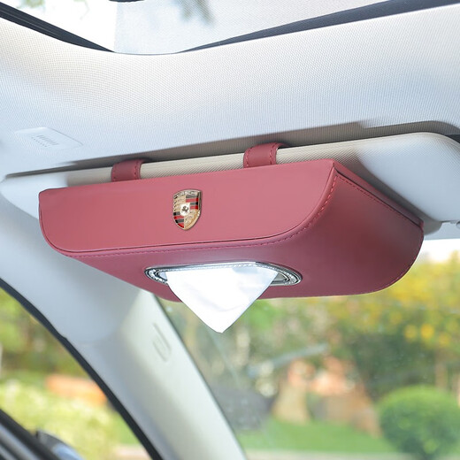 Convient pour la boîte de tissus de la voiture Porsche Cayenne Macan Paramela 718/911 Supplies de décoration intérieure Porsche Bourgogne Visor Boîte en papier