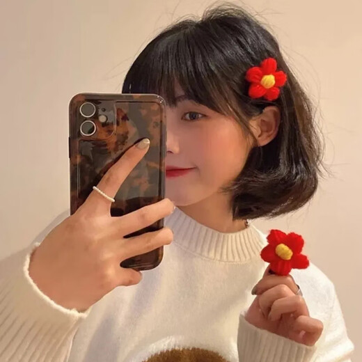 言象送你一朵小红花胸针女学生徽章毛绒针织花朵别针衣服发夹配饰 小红花胸针【一对装】