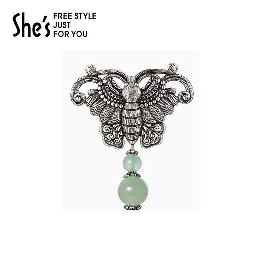 She s Qianzi artistic conception oriental original national style new Chinese style butterfly tassel brooch high-end corsage pin birthday gift for women green D0