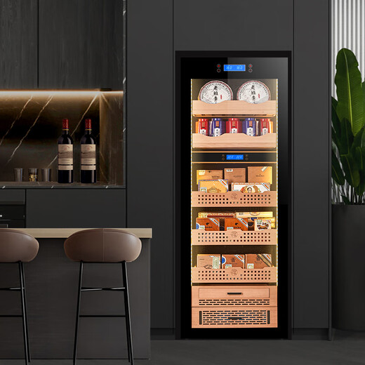Qike cigar cabinet constant temperature and humidity cabinet red wine and tea multi-functional storage air-cooled and moisturizing dual-temperature dual-system integrated cabinet single-door household 1.6 meters high dual-temperature tea and cigar integrated cabinet