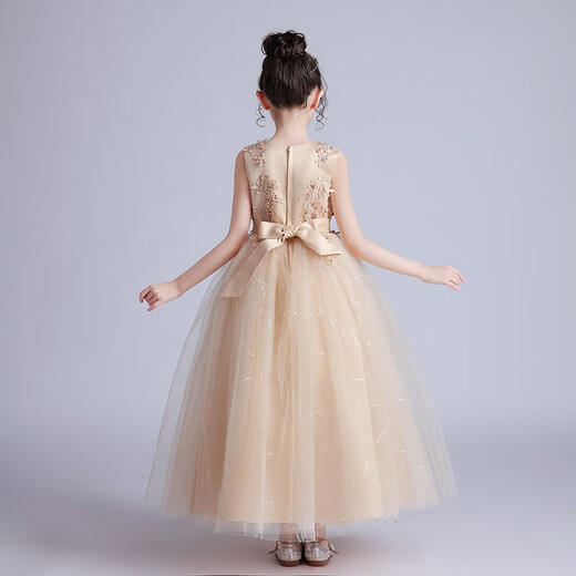 Dev Ake Kinderkleid Girl Prinzessin Rock Moderatorin High-End Piano Performance Evening Kleid Little Girl Hochzeit Sommer Big Boy BX683 Langarmiger Champagnerfarbe 140 (Empfohlen 51-60 Jin [Jin gleich 0,5 kg])